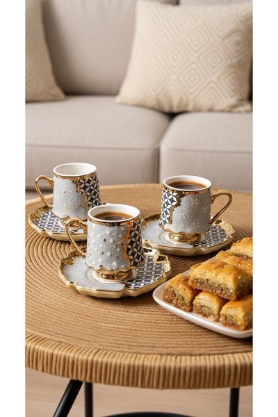 Generic Turkish coffee cup set with saucers
