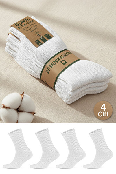 Go With Σετ 4 τεμαχίων Γυναικείες και Ανδρικές Λευκές Κάλτσες Bio Natural 100...