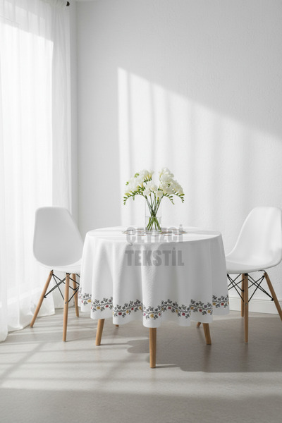 Çt Çeyizci Tekstil Yuvarlak Masa Örtüsü Dijital Baskılı