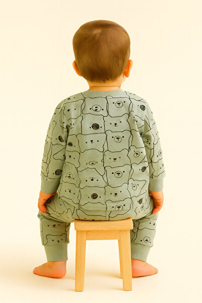 aden kids Mevsimlik Pamuklu Kumaş Karikatürlü Unisex Çocuk Pijama Takımı