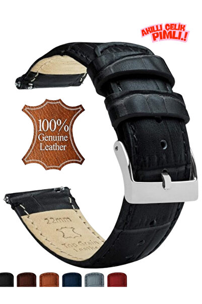 onlinekordon ⌚ 22mm Black Crocodile Pattern Genuine One-Piece Leather Watch Band Strap 46mm with Smart Pins