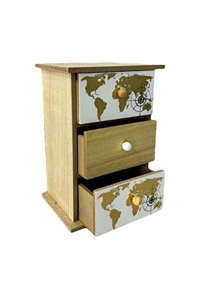 velve Caseta statica din lemn,tip dulapior,pentru accesorii,bijuterii,cosmetica,3 compartimente,Maro-Alb