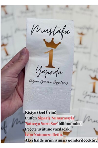cocotasarimlar Kral Taç Temalı Kişiye Özel 1 Yaş Doğum Günü Baskılı Peçete- 2...