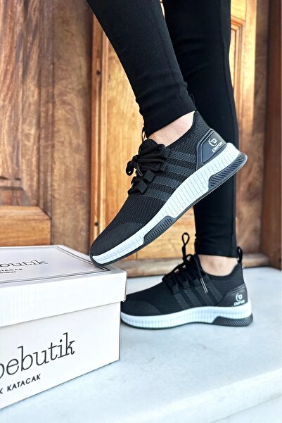 Scarpebutik Unisex Siyah Beyaz Hafif Nefes Alan Fileli Spor Sneaker Ortopedik Yürüyüş Ayakkabısı