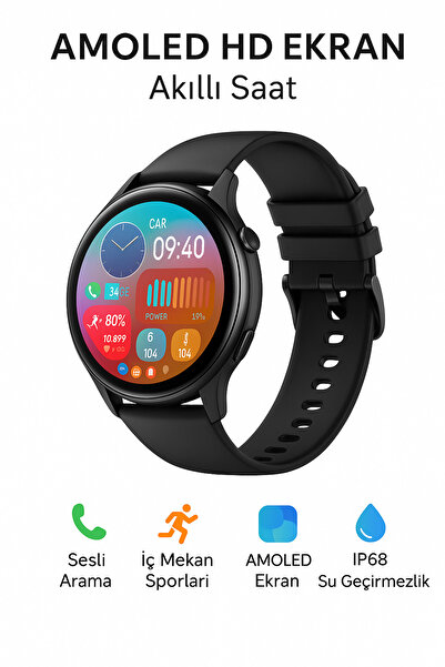 Teknomila Akıllı Saat Yuvarlak Kasa 1.43 inç AMOLED Ekran Akıllı Saat IP67 su...
