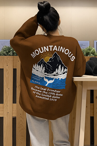 E-ROMA سترة رياضية مطبوعة بنقش جبلي من القطن الممشط بثلاثة خيوط