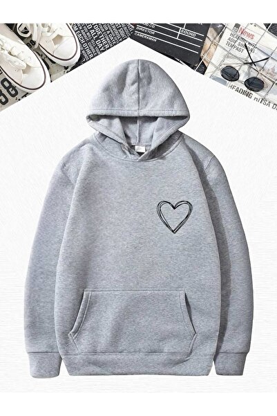 DM DOLCE MORE Hanorac oversize cu imprimeu inimă gri din bumbac pieptănat cu ...