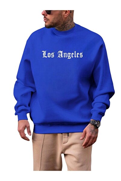 DM DOLCE MORE سترة رياضية بياقة دائرية مطبوع عليها لوس أنجلوس للجنسين من القط...