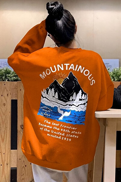 E-ROMA سترة رياضية مطبوعة بنقش جبلي من القطن الممشط بثلاثة خيوط