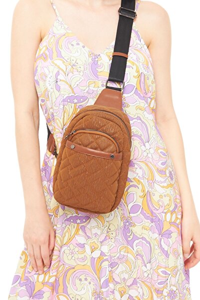 Morpelikan Γυναικεία τσάντα σώματος Tan Suede - Τρεις θήκες, τσάντα ώμου και στήθους