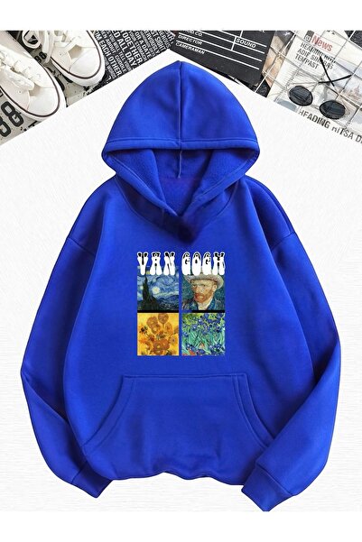 DM DOLCE MORE سترة رياضية كبيرة الحجم مطبوعة بتصميم فان جوخ من قماش القطن الممشط ثلاثي الخيوط