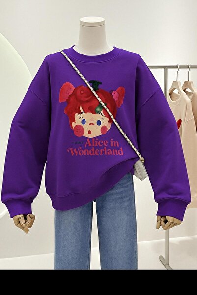 E-ROMA سويت شيرت مطبوع عليه أليس في بلاد العجائب للجنسين