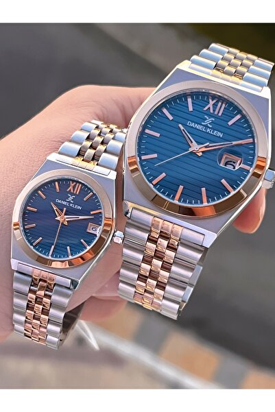 Daniel Klein Rose Silver Case Strap Navy Blue Tar Waterproof Couple's Exclusive Watch Cf.Dk.13891.7
