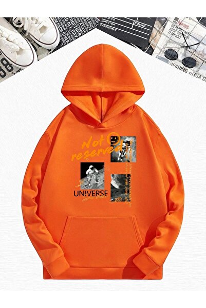 DM DOLCE MORE سترة رياضية كبيرة الحجم بقلنسوة مطبوعة من قماش القطن الممشط بثل...