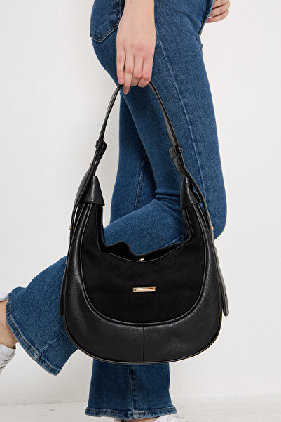 Morpelikan Geantă de umăr neagră cu curea reglabilă pentru femei