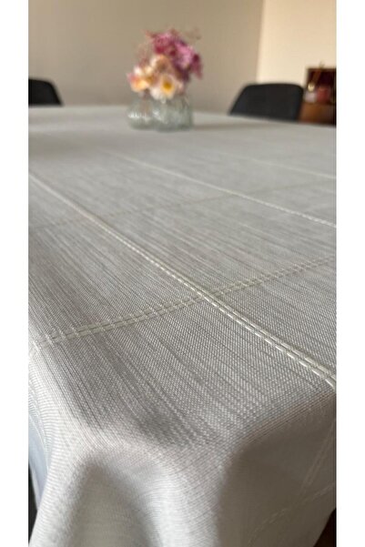 homease Linen Effect Embroidered Carefree Cream Gingham Tablecloth |   160X220 – 160X260 |   Guesthouse & Dowry House