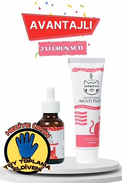 Kediler İçin Tüy Döküm Önleyici Damla & Multivitamin Malt Macun ( 2'li Set )