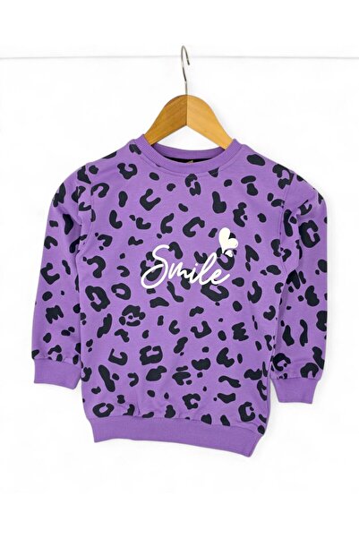 Ege Bebek Kız Çocuk Smile Baskılı Sweatshirt, Geniş Paça Eşofman Altlı , 2 İplik 3-10 Yaş Kız Eşofman Takımı