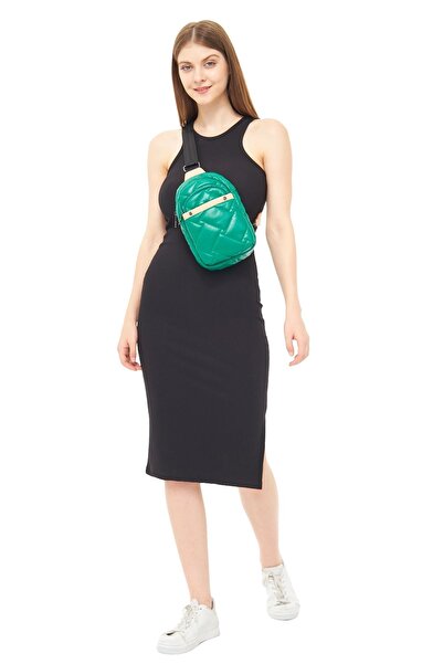 Morpelikan Women's Parachute Fabric Green Colored Three-Compartment Body Bag Shoulder Chest Bag