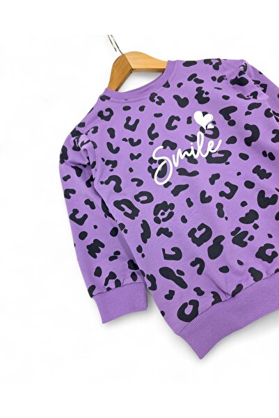 Ege Bebek Kız Çocuk Smile Baskılı Sweatshirt, Geniş Paça Eşofman Altlı , 2 İplik 3-10 Yaş Kız Eşofman Takımı