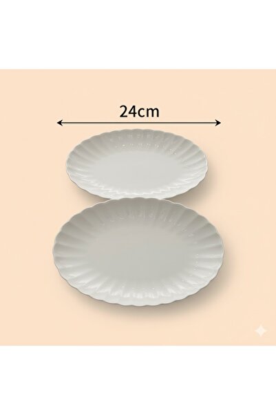 Kütahya Porselen Bone Luz Form 24 Cm Kayık Tabak 2 Li