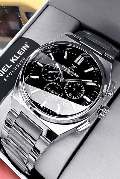 Daniel Klein Exclusive Men's Wrist Watch 3 Atm Waterproof Silver Black Color Steel Cord Gift Bracelet Dke2134C3