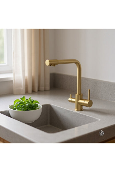 İSAOĞLU YAPI Mat Gold Arıtmalı Mutfak Bataryası Mat Gold Gider Dahil Set Fırç...