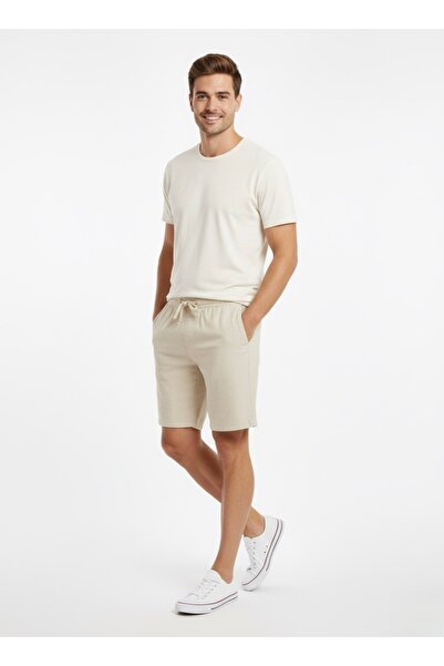 TheSeason Erkek Taş Pamuklu Keten Görünümlü Beli Lastikli Relaxed Şort