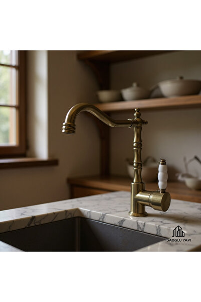İSAOĞLU YAPI Antik Gold Eskitme Rustik Mutfak Bataryası Sarı Evye Musluğu Altın Rustik Batarya Mat Altın Musluk