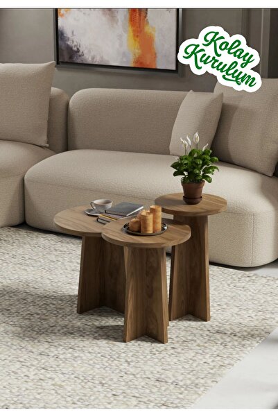 PDMPOİNT DOLAP MARKET Iskandinav Mantar Sehpa 3 Lü Zigon Sehpa Takımı Yan Ort...