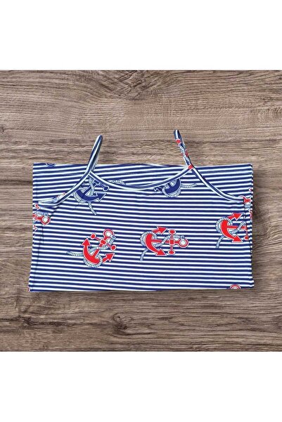 ESTA STORE mavi beyaz çizgili çapa desenli ip askılı atlet