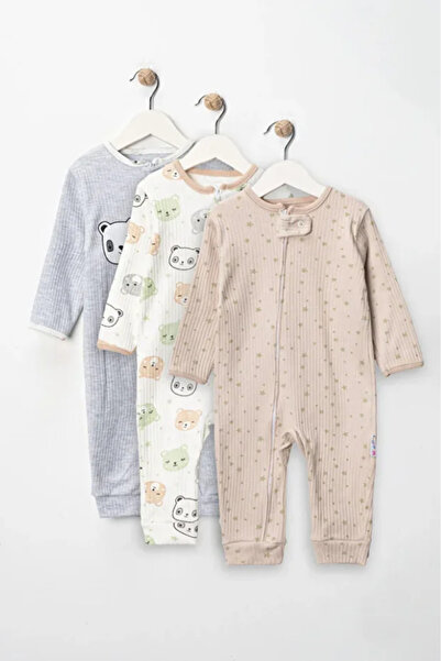 Bamoola for Babies 100% Cotton 9-12-18 Panda Organic 3-Piece Cuffed Romper Without Booties (Baby Girl Boy)