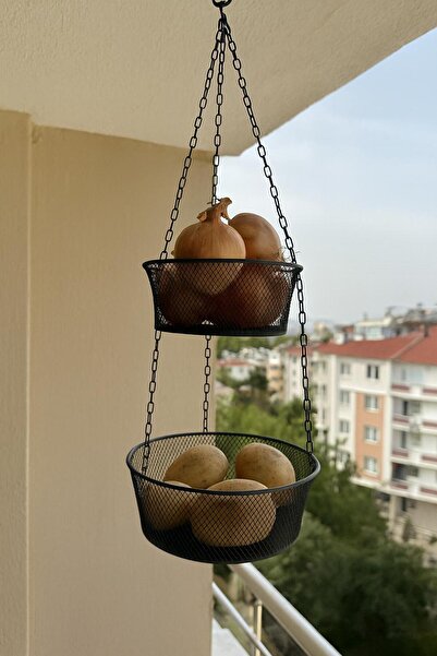 VENON Metal 2-Tier Fruit Basket Crisper Potato Onion Space-Saving Ceiling Hanging Kitchen Organizer