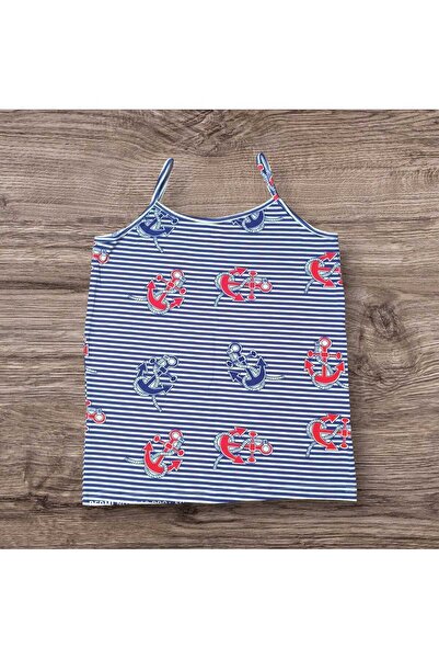 ESTA STORE mavi beyaz çizgili çapa desenli ip askılı atlet