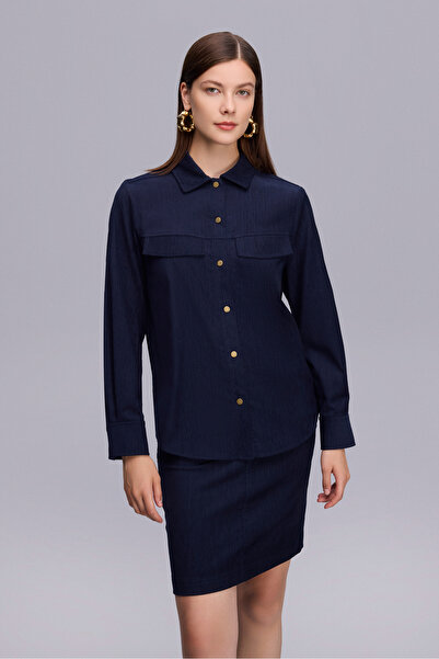 Naramaxx Çıtçıtlı Süet Lacivert Gömlek