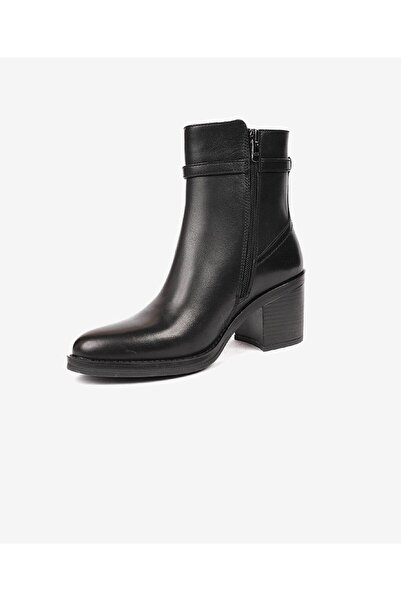 Greyder Γυναικείες μαύρες γνήσιες δερμάτινες μπότες με τακούνι 4K2DB34061