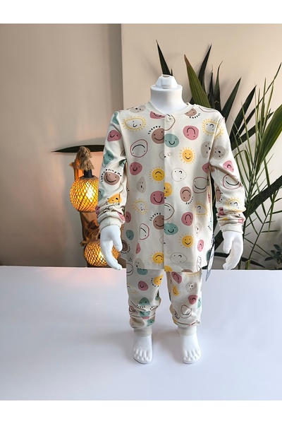 Miniworld Kız-Erkek Bebek- Çocuk Pijama Takımı %100 Pamuk Uzun Kollu Önü Çıtçıtlı Mevsimlik