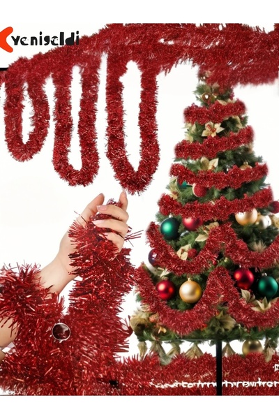 Yenigeldi 1 Adet 1.7 Metre Kırmızı Kalın  Yılbaşı Püskül Süsü Tinsel Garland ,Süs t77