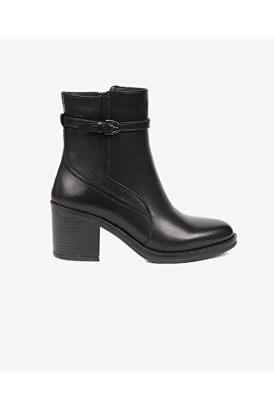 Greyder Γυναικείες μαύρες γνήσιες δερμάτινες μπότες με τακούνι 4K2DB34061
