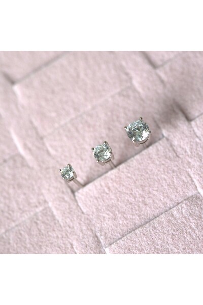 Heppii Cerrahi Çelik Tektaş Küpe Seti 3 Parça Silver Renk