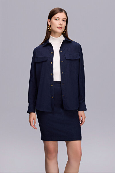 Naramaxx Çıtçıtlı Süet Lacivert Gömlek