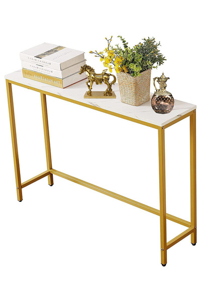 AGD Simple Home Decor Tables, Entryway Side Table and Elegant Console Table with Gold Metal 100*30*80cm