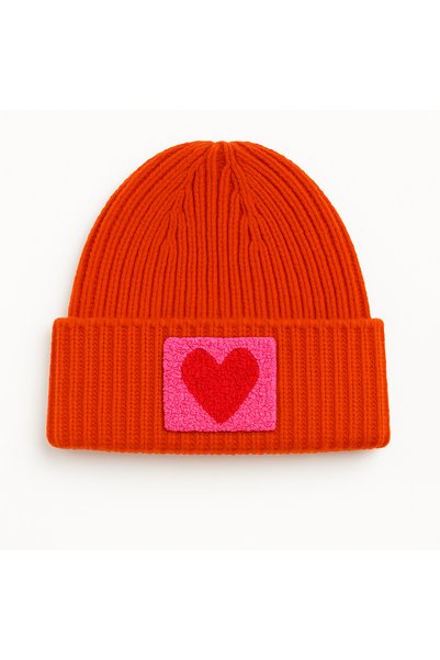 byebruketenci Orange Wool Luxury Children'S-Youth Beret with Pink Heart Punch Detail
