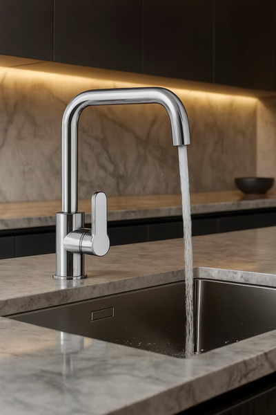 Saymir Cırcırlı Boru Lotus Krom Eviye Mutfak Bataryası Sıcak Soğuk Girişli - ...