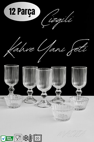 Maloria Rocco Çizgili Kahve Yanı Seti | 85ml - 12 Parça