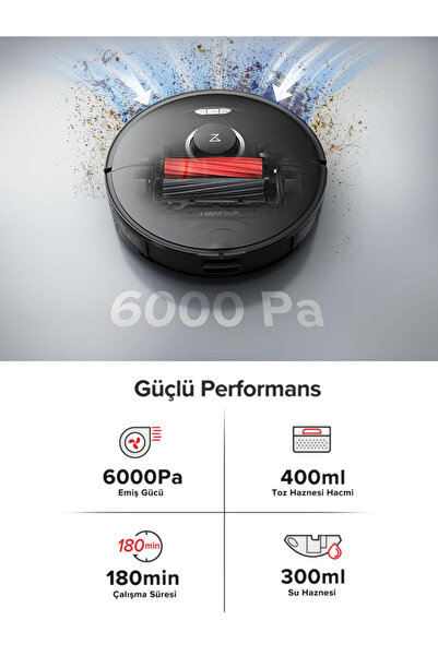 Roborock 6000pa Robot Süpürge, Halı Tanıma Mop Kaldırma, 300m2 - Sonic Titreşim, LiDAR Navigasyon
