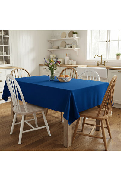 PİKKO HOME Navy Blue Velvet Textured Dartless Tablecloth (Kd)