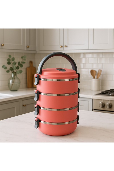 Veliday 4 Katlı Sefer Tası Sızdırmaz Yemek Termosu Koyu Pudra 2,4 Lt Tek Kişi...