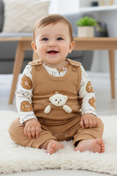 EYMİRGİYİM Ayıcıklı Raporlu Kumaş Erkek Bebek Çocuk Tulum 3 Ay, 6 Ay, 9 Ay