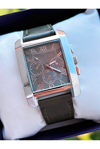 Weluxa Roman Numeral Silver Color Case Khaki Green Leather Band Men's Wrist Watch